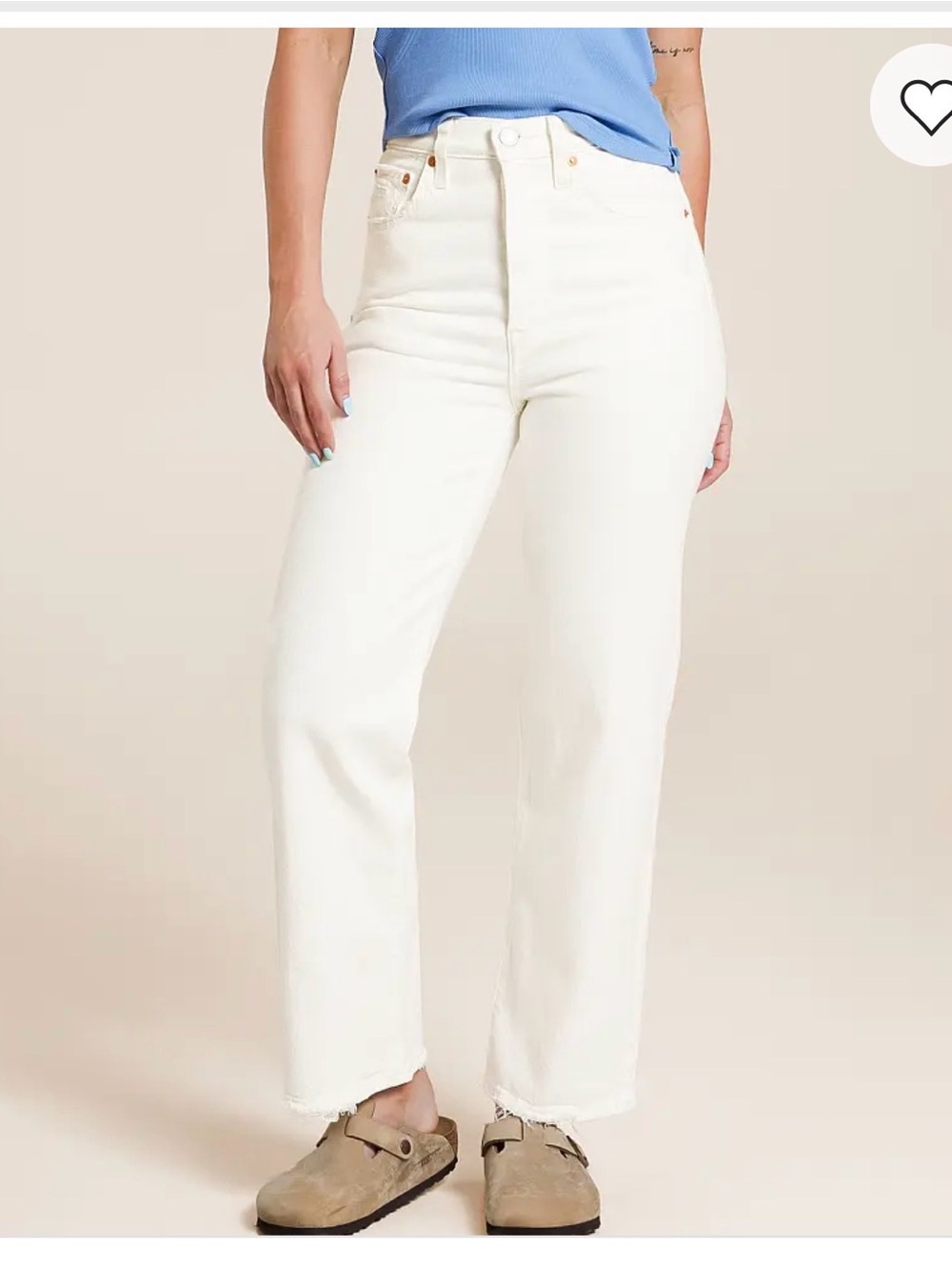 Levi Ribcage High-Rise Straight Leg Jeans in Off-White